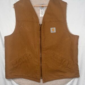 Vintage Carhartt XL Tall Sherpa Lined Brown Duck Canvas Vest Made in‎ USA